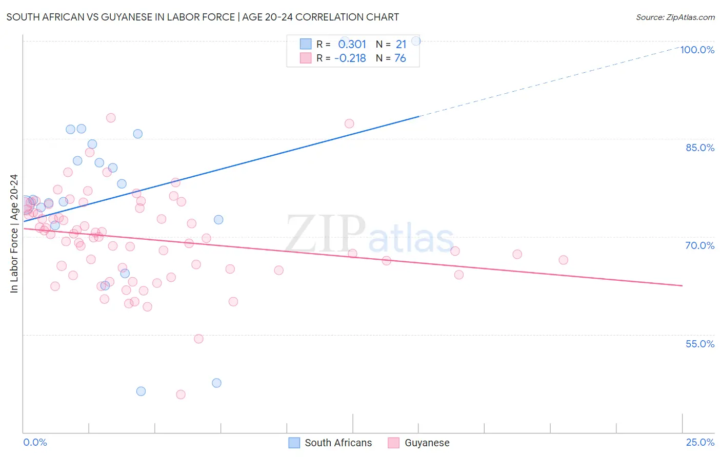 South African vs Guyanese In Labor Force | Age 20-24