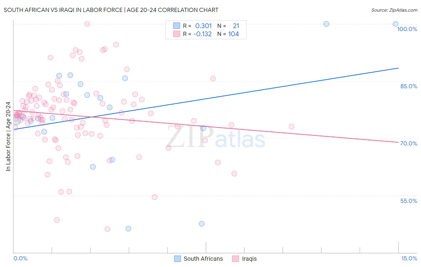 South African vs Iraqi In Labor Force | Age 20-24