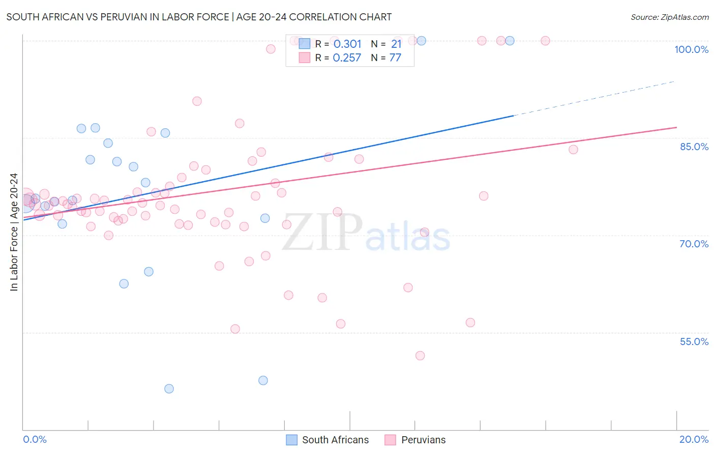 South African vs Peruvian In Labor Force | Age 20-24