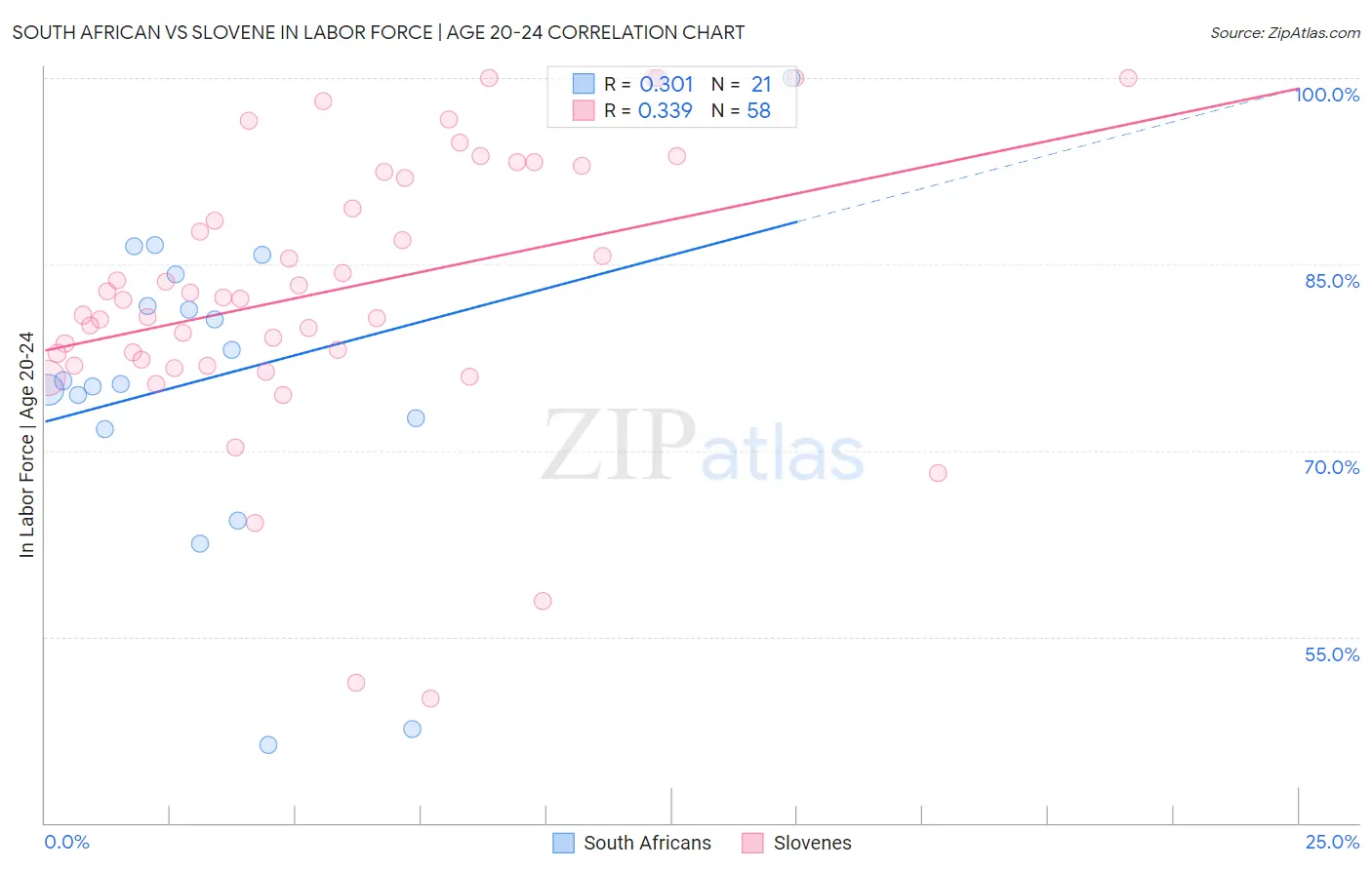 South African vs Slovene In Labor Force | Age 20-24