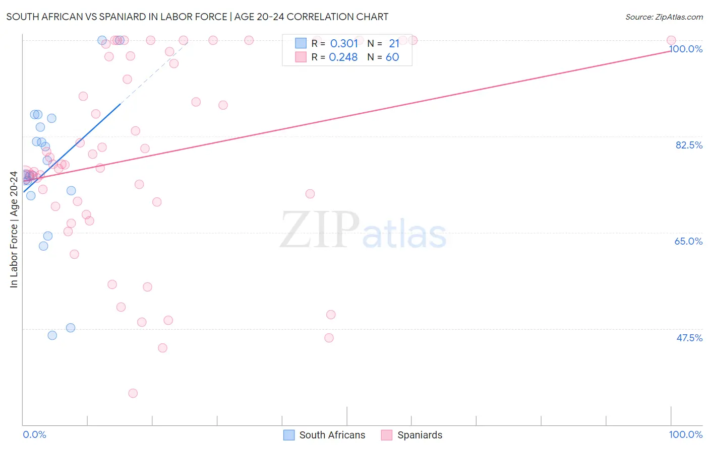 South African vs Spaniard In Labor Force | Age 20-24