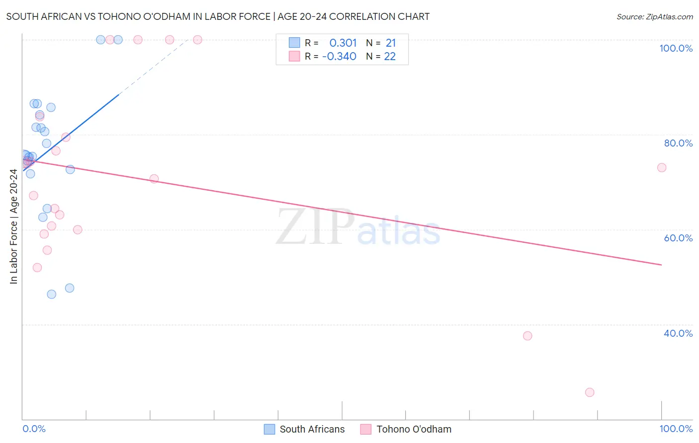 South African vs Tohono O'odham In Labor Force | Age 20-24