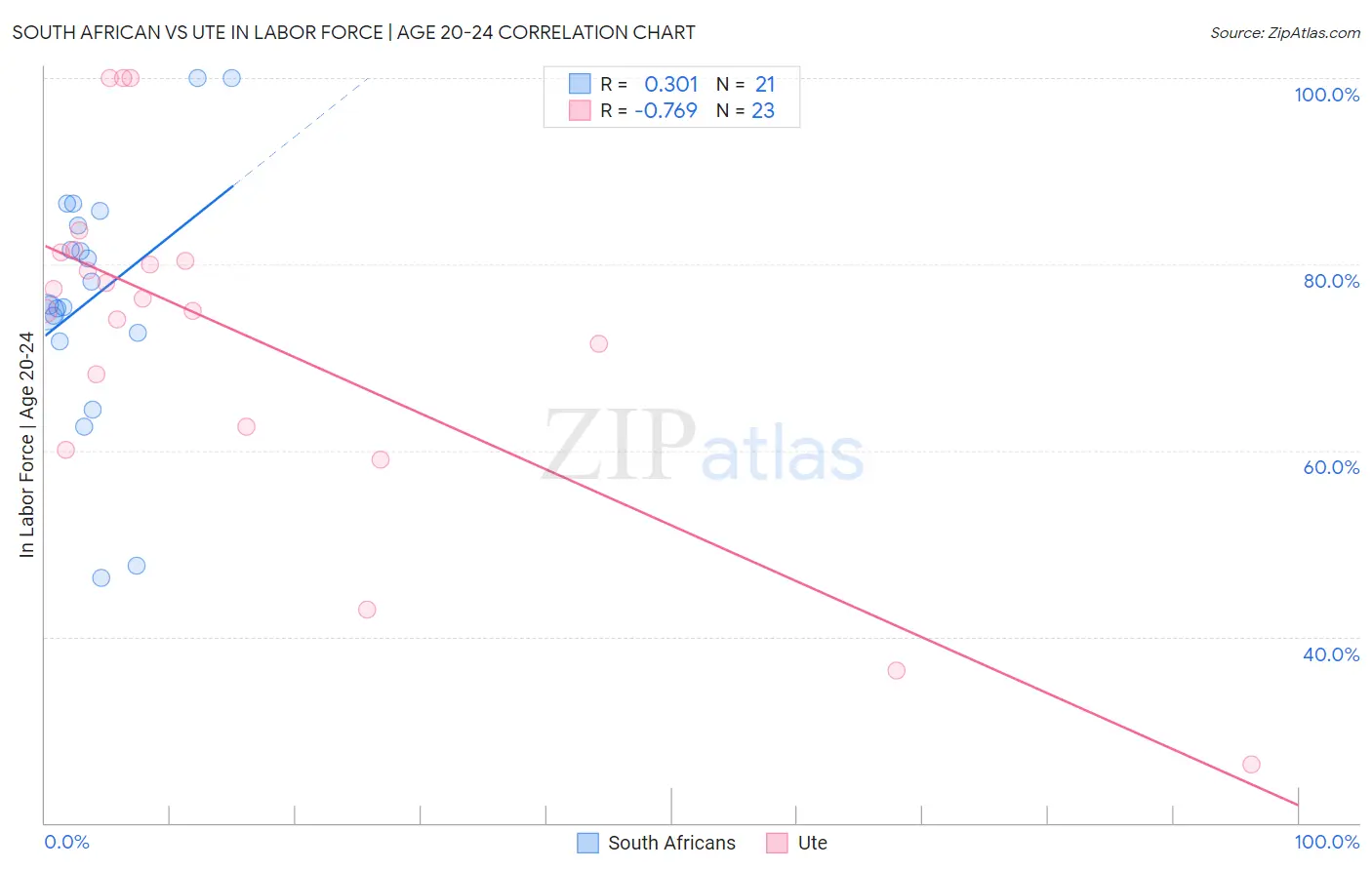 South African vs Ute In Labor Force | Age 20-24