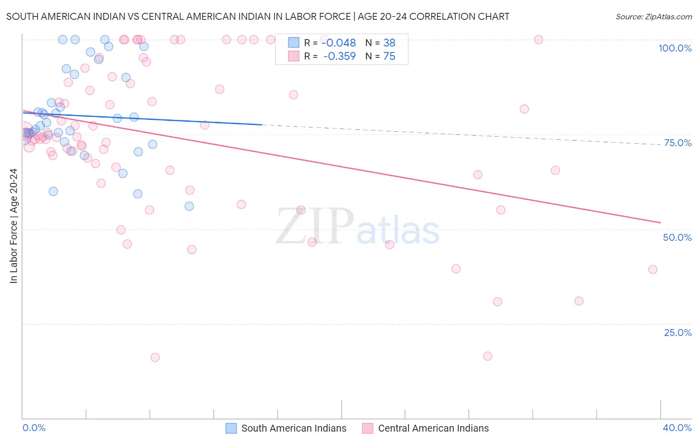 South American Indian vs Central American Indian In Labor Force | Age 20-24