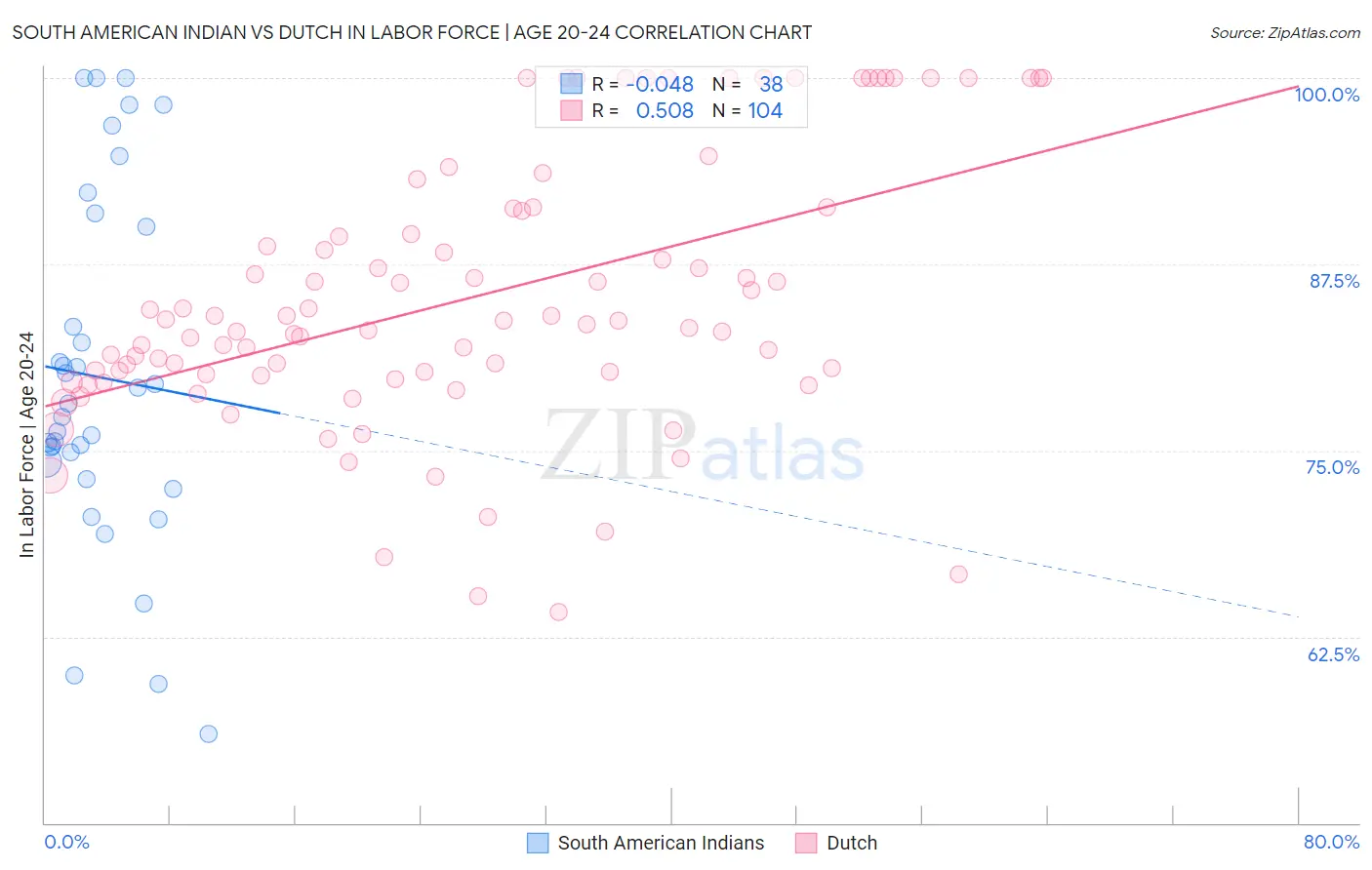 South American Indian vs Dutch In Labor Force | Age 20-24