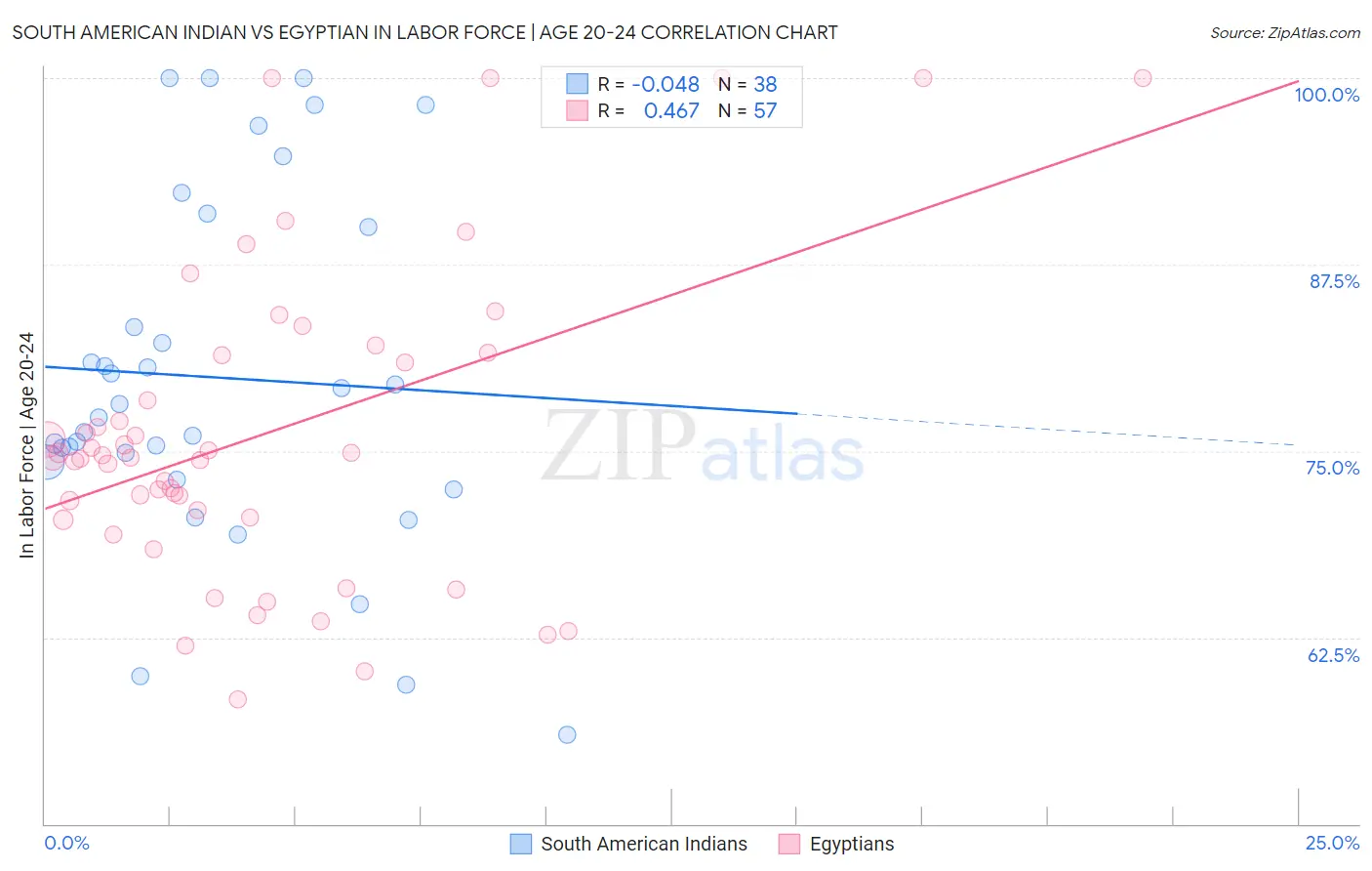 South American Indian vs Egyptian In Labor Force | Age 20-24