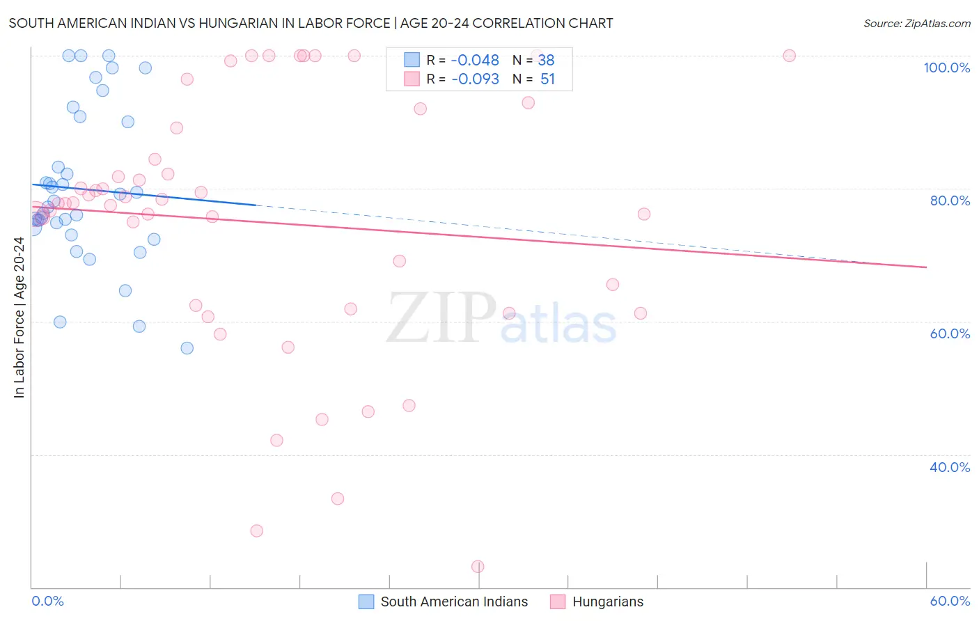 South American Indian vs Hungarian In Labor Force | Age 20-24