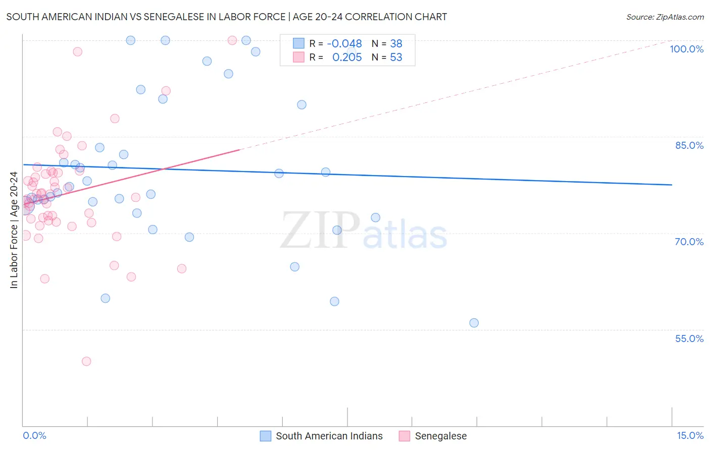 South American Indian vs Senegalese In Labor Force | Age 20-24