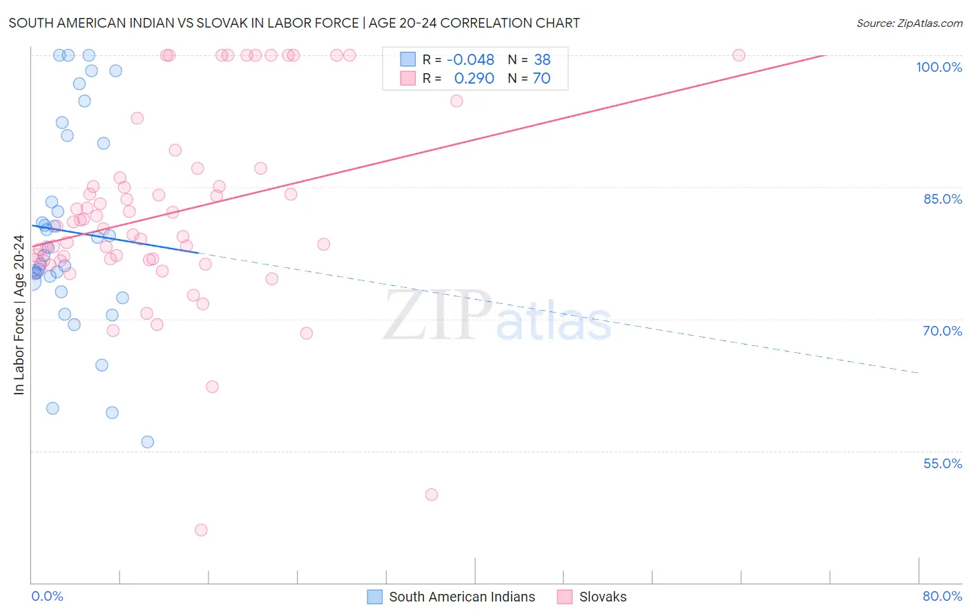 South American Indian vs Slovak In Labor Force | Age 20-24