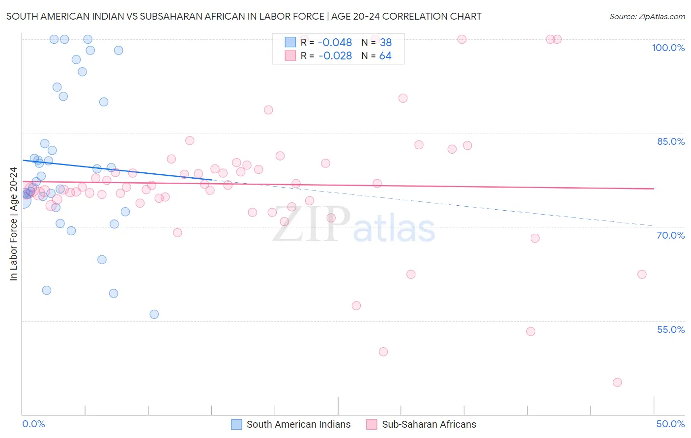 South American Indian vs Subsaharan African In Labor Force | Age 20-24
