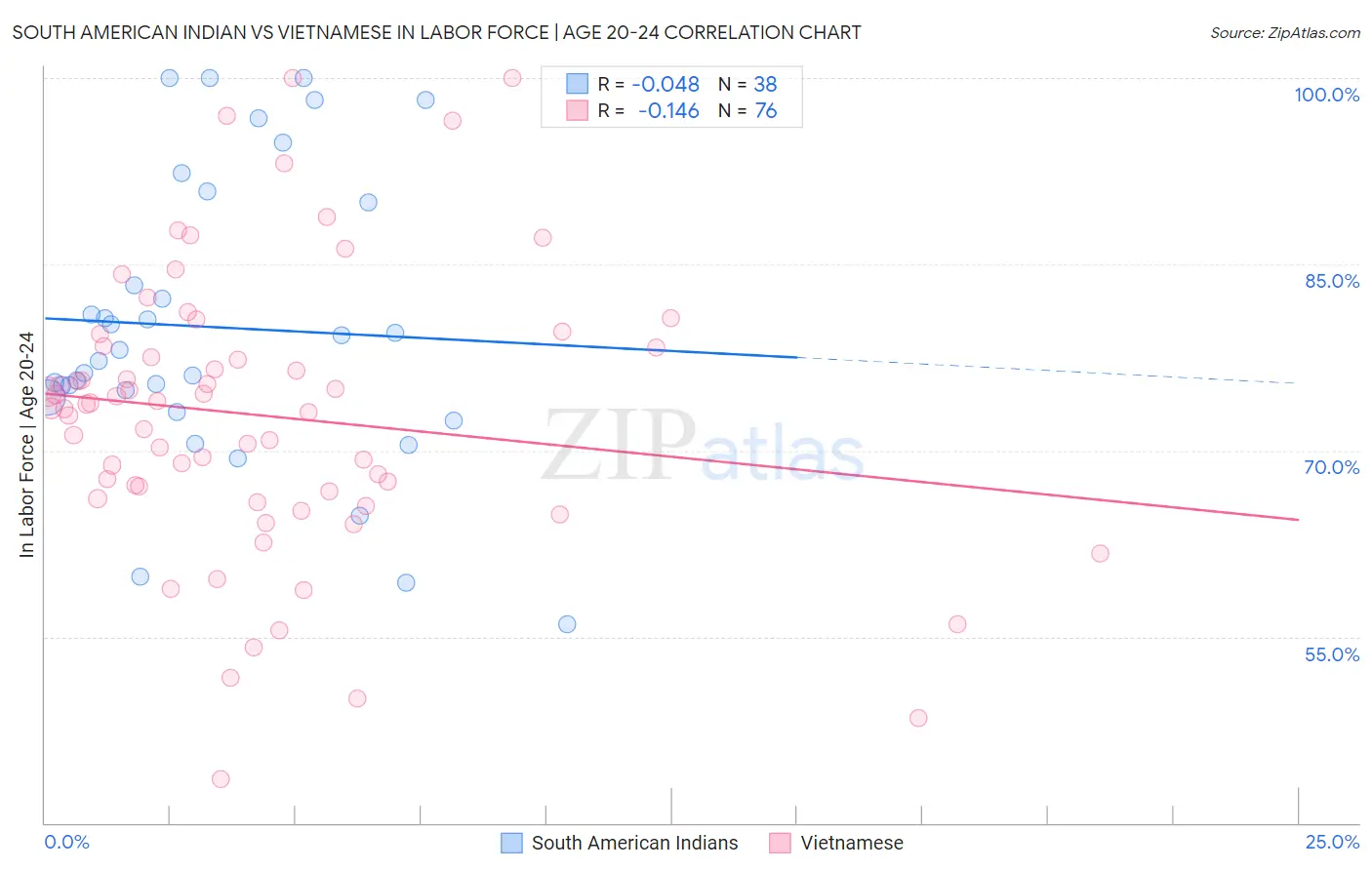 South American Indian vs Vietnamese In Labor Force | Age 20-24