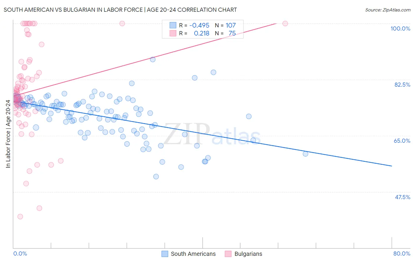 South American vs Bulgarian In Labor Force | Age 20-24