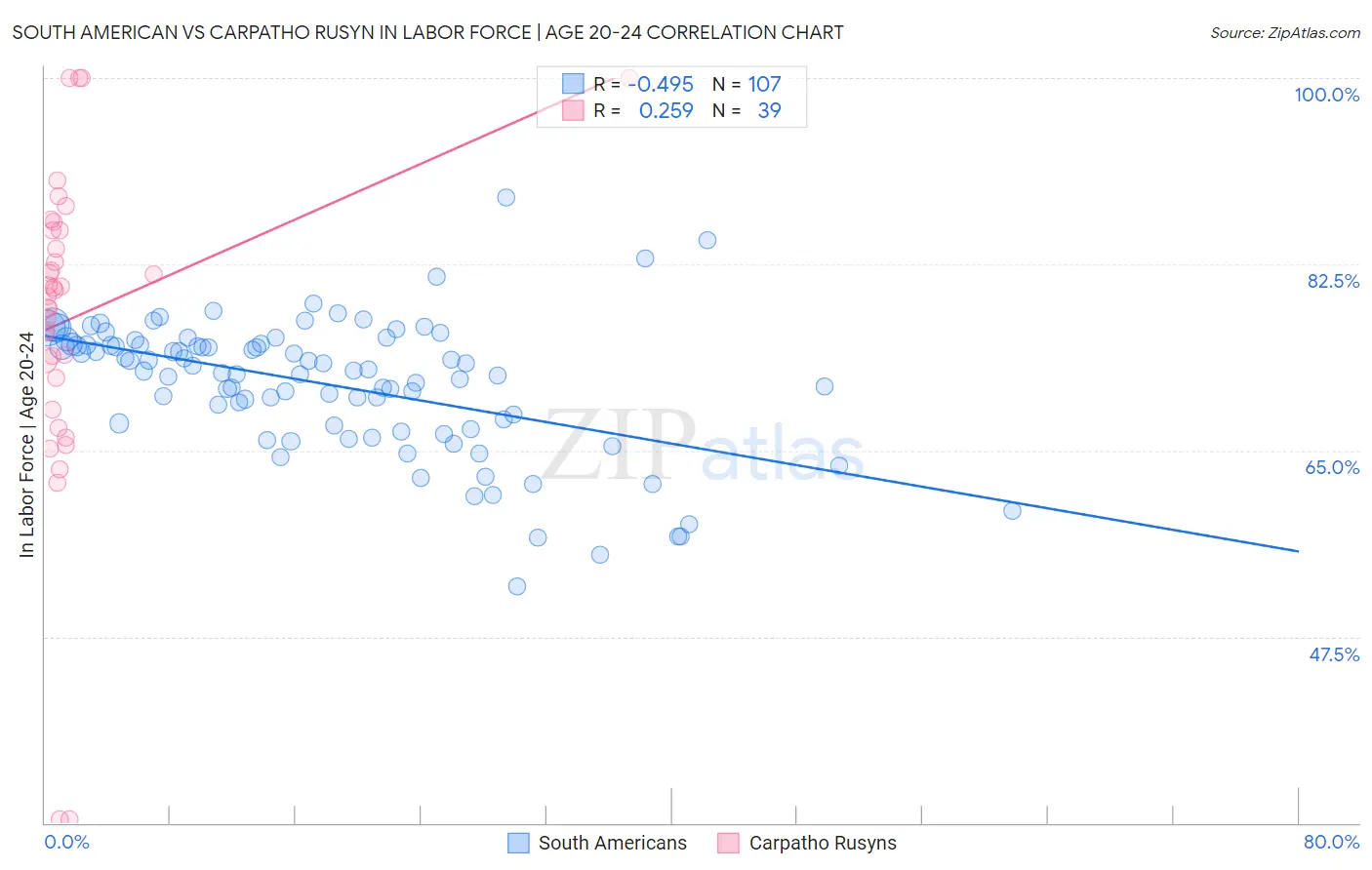 South American vs Carpatho Rusyn In Labor Force | Age 20-24