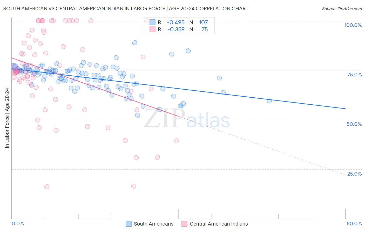 South American vs Central American Indian In Labor Force | Age 20-24