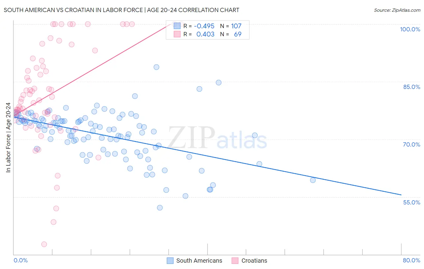 South American vs Croatian In Labor Force | Age 20-24