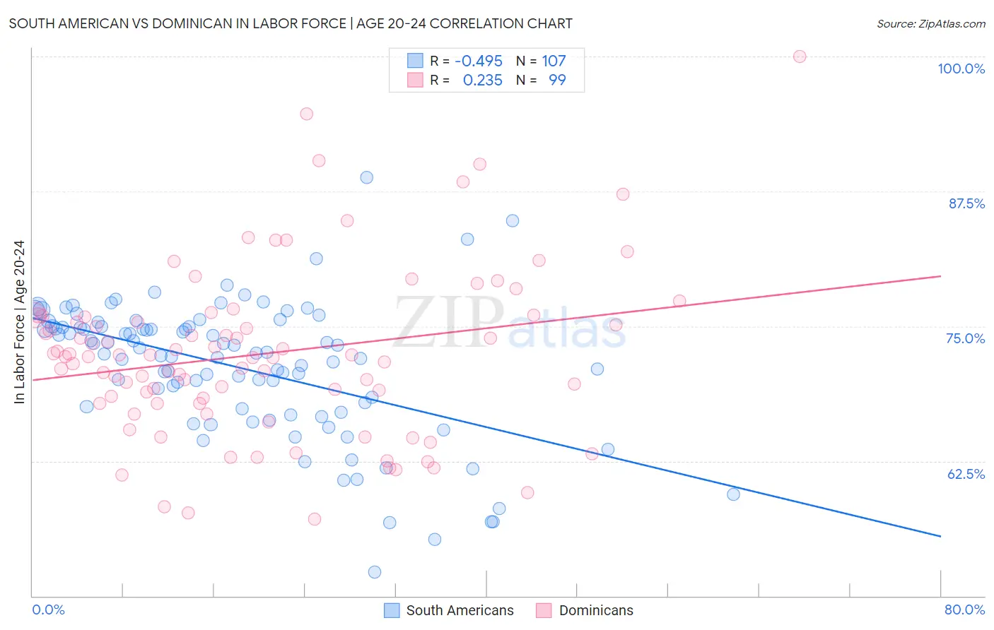 South American vs Dominican In Labor Force | Age 20-24