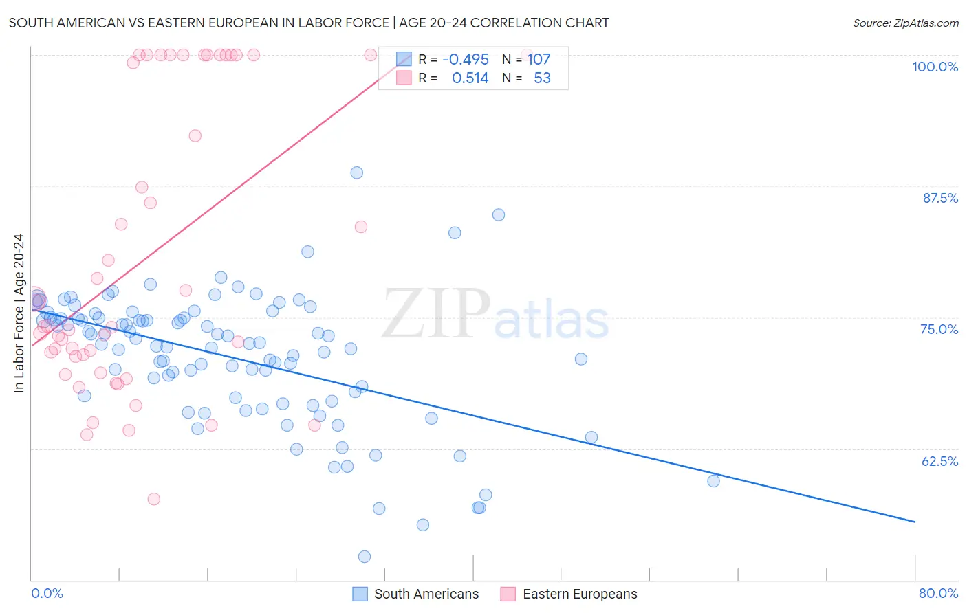 South American vs Eastern European In Labor Force | Age 20-24