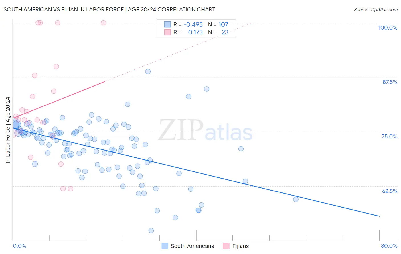 South American vs Fijian In Labor Force | Age 20-24