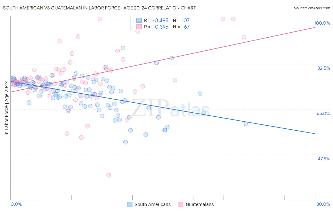 South American vs Guatemalan In Labor Force | Age 20-24