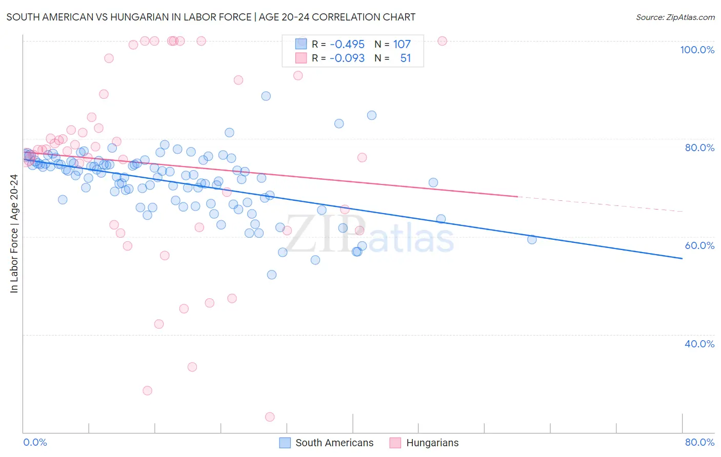 South American vs Hungarian In Labor Force | Age 20-24