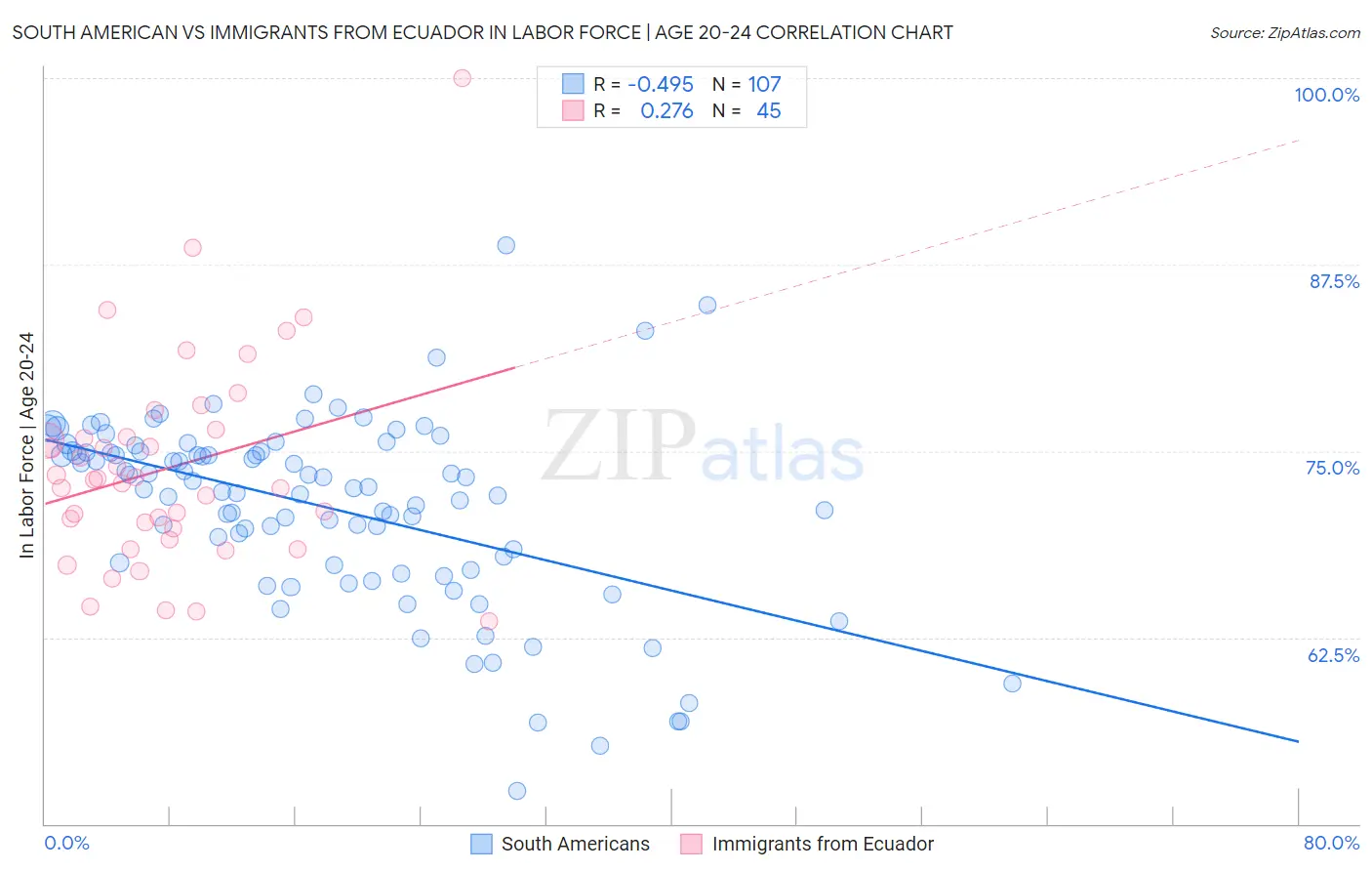 South American vs Immigrants from Ecuador In Labor Force | Age 20-24