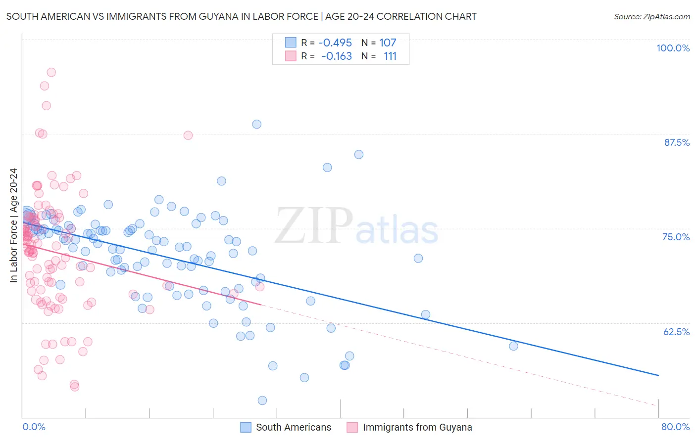 South American vs Immigrants from Guyana In Labor Force | Age 20-24