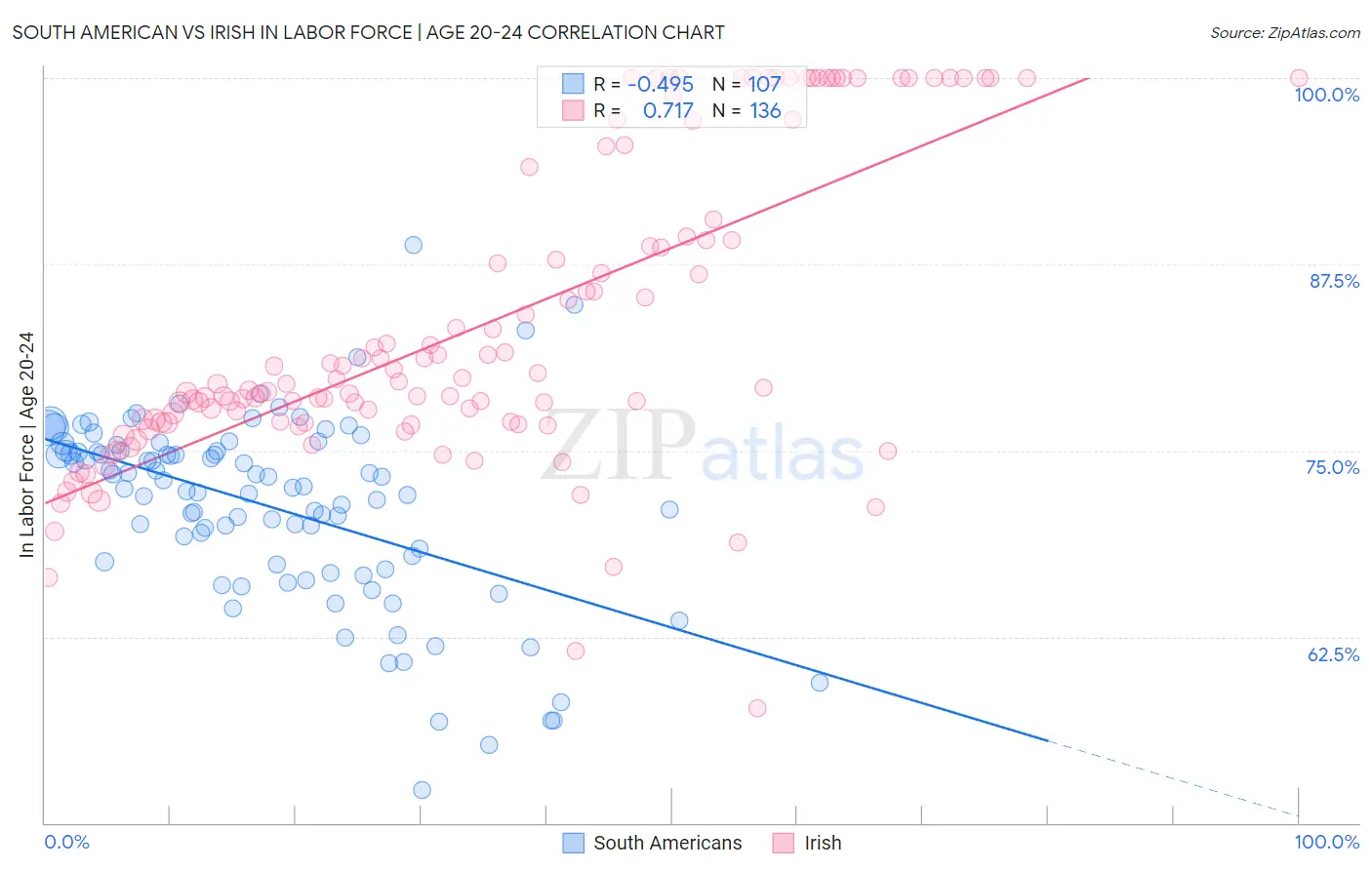 South American vs Irish In Labor Force | Age 20-24
