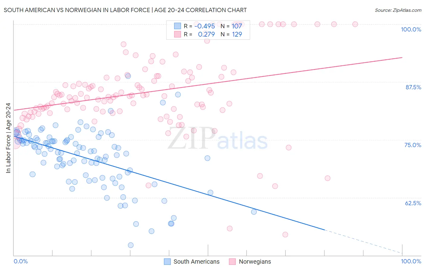 South American vs Norwegian In Labor Force | Age 20-24