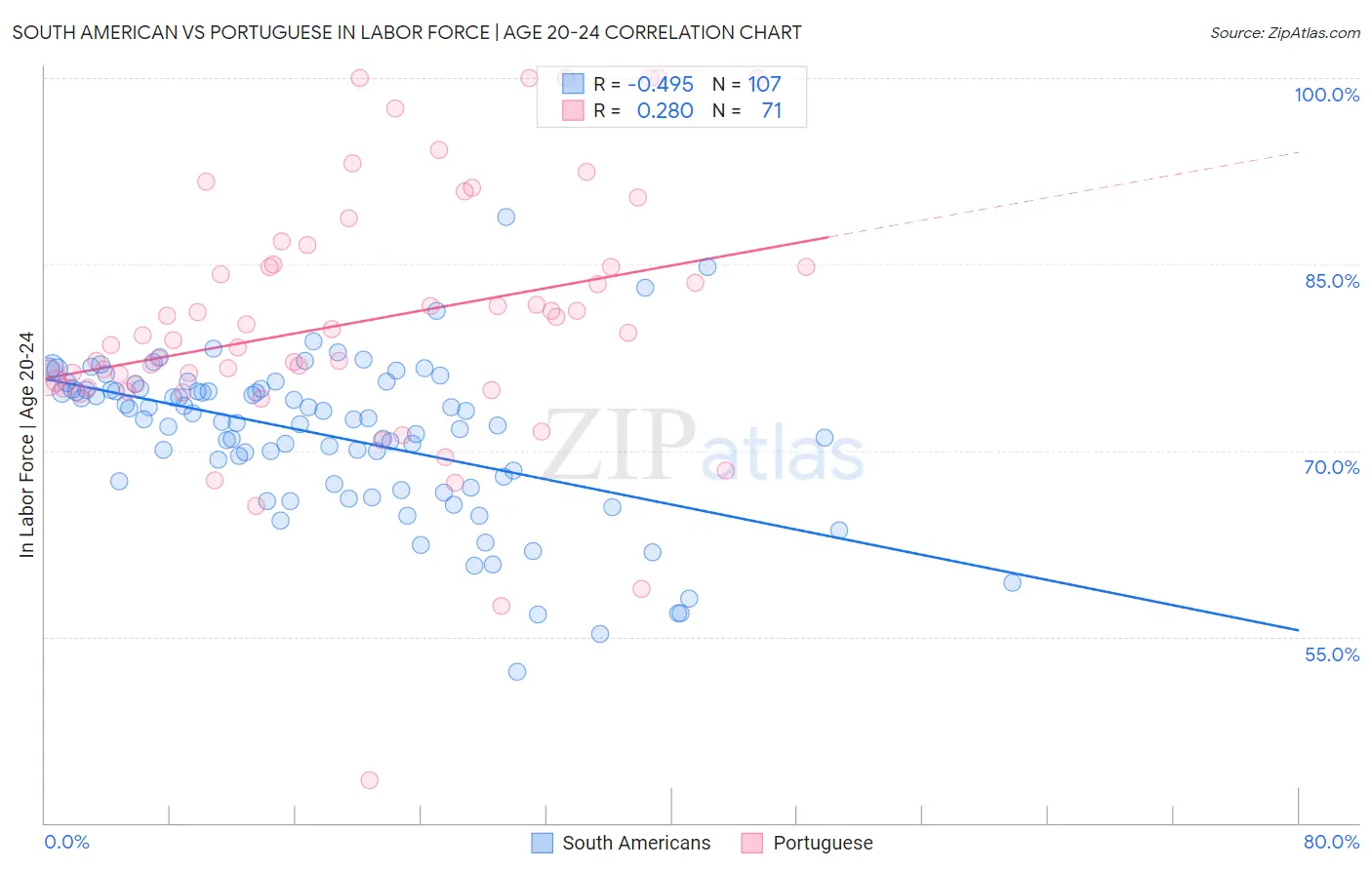South American vs Portuguese In Labor Force | Age 20-24
