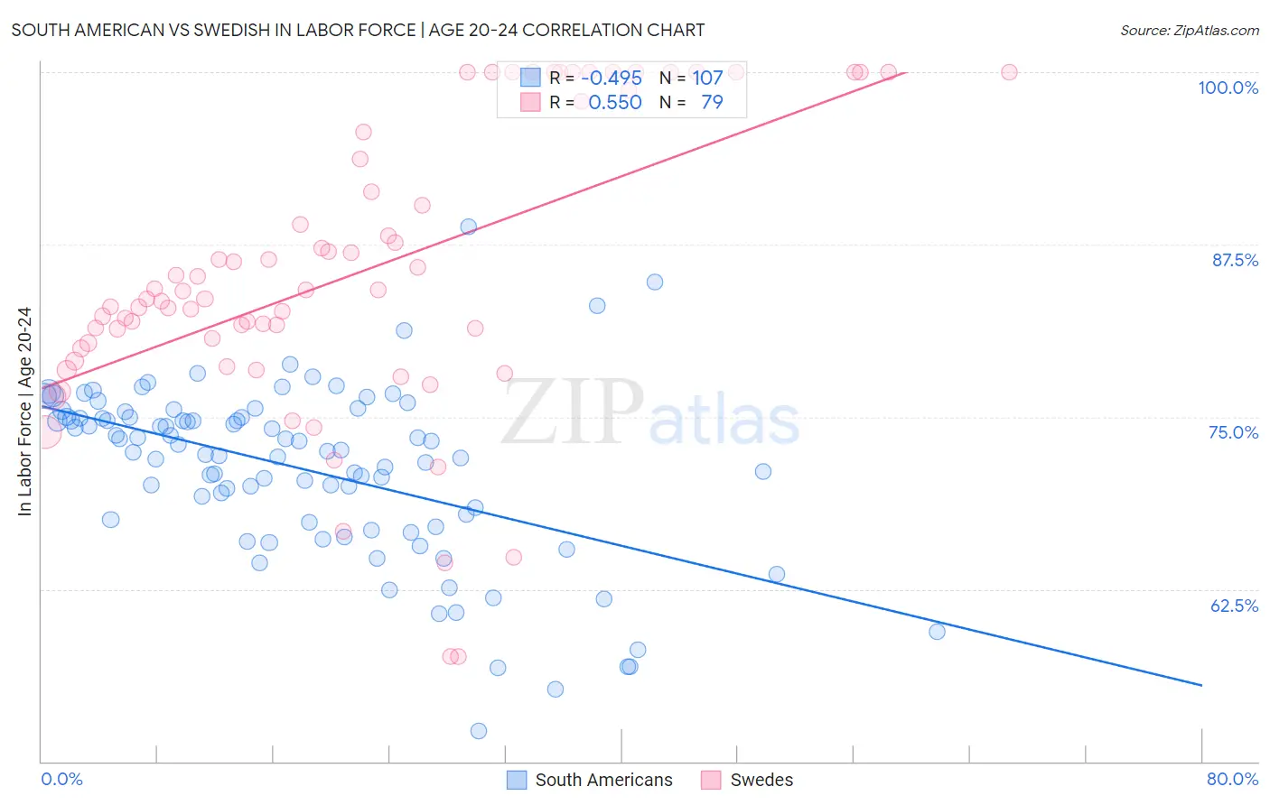 South American vs Swedish In Labor Force | Age 20-24