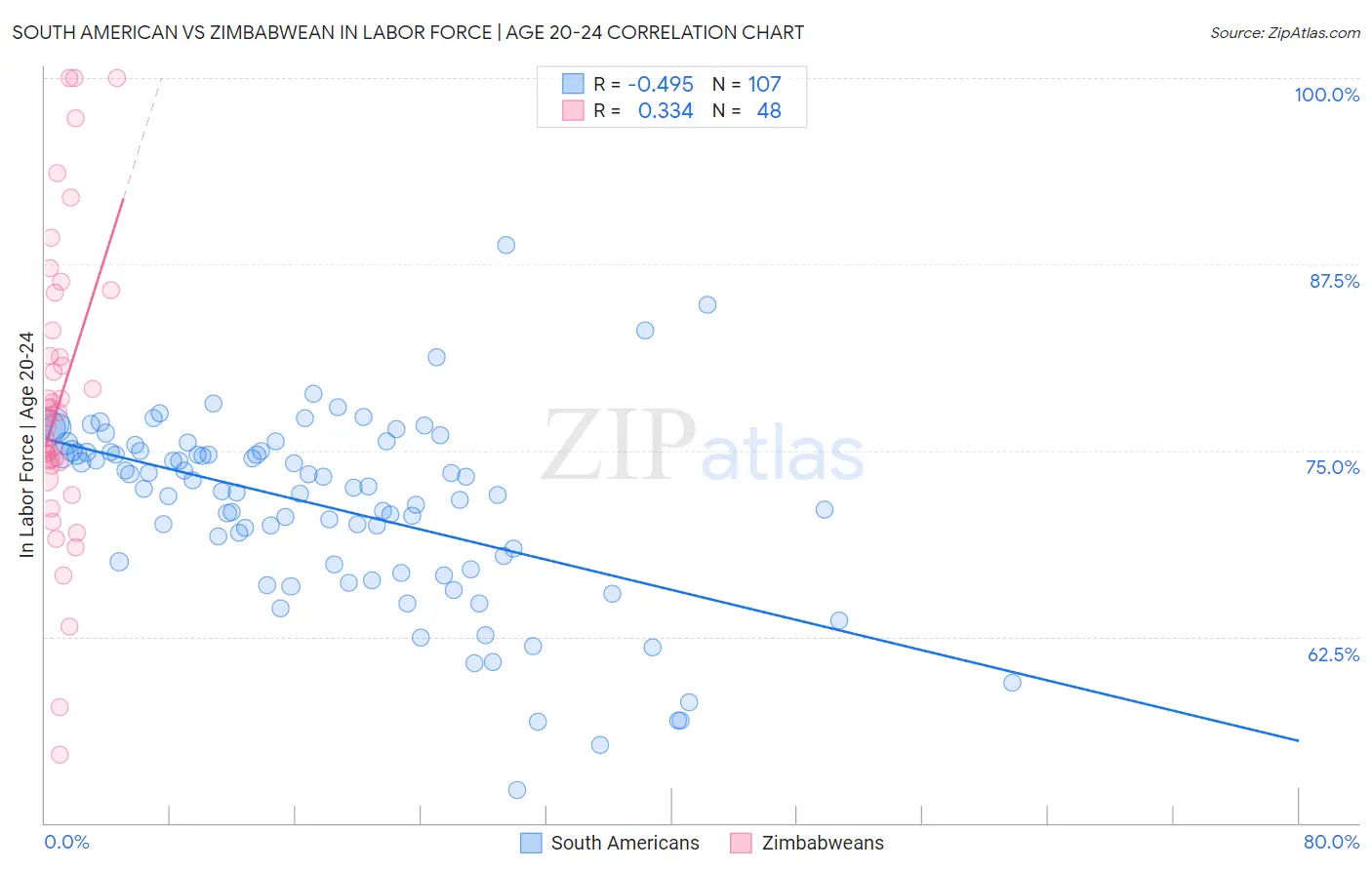 South American vs Zimbabwean In Labor Force | Age 20-24