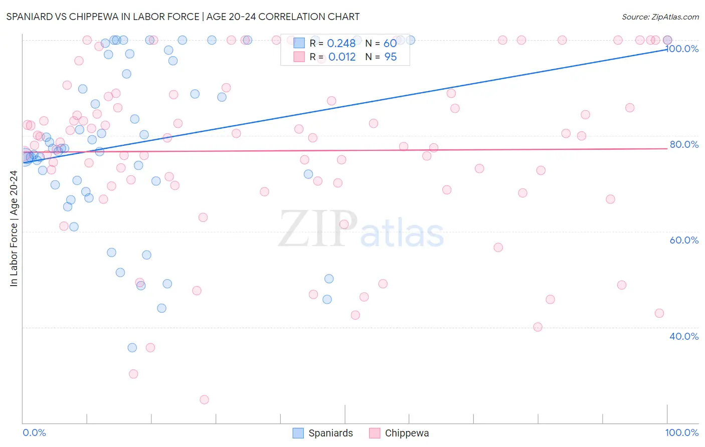 Spaniard vs Chippewa In Labor Force | Age 20-24