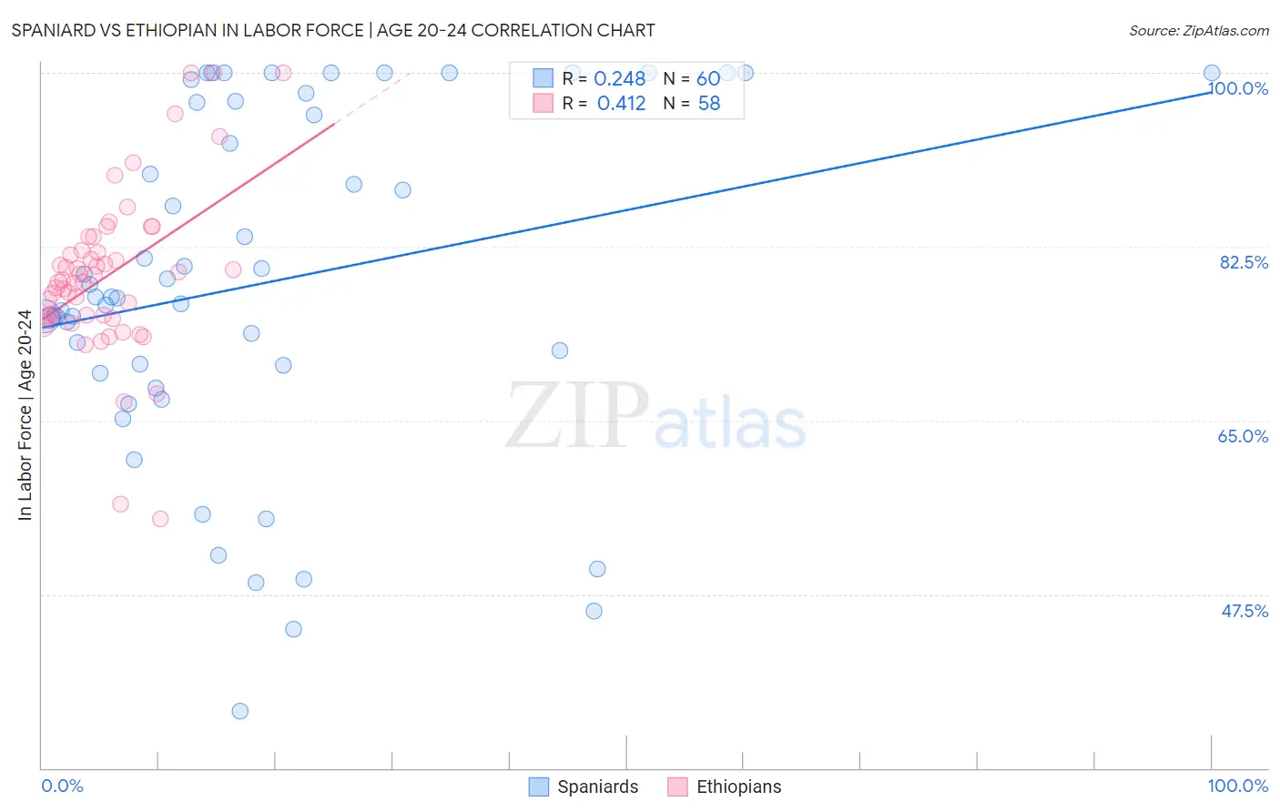 Spaniard vs Ethiopian In Labor Force | Age 20-24