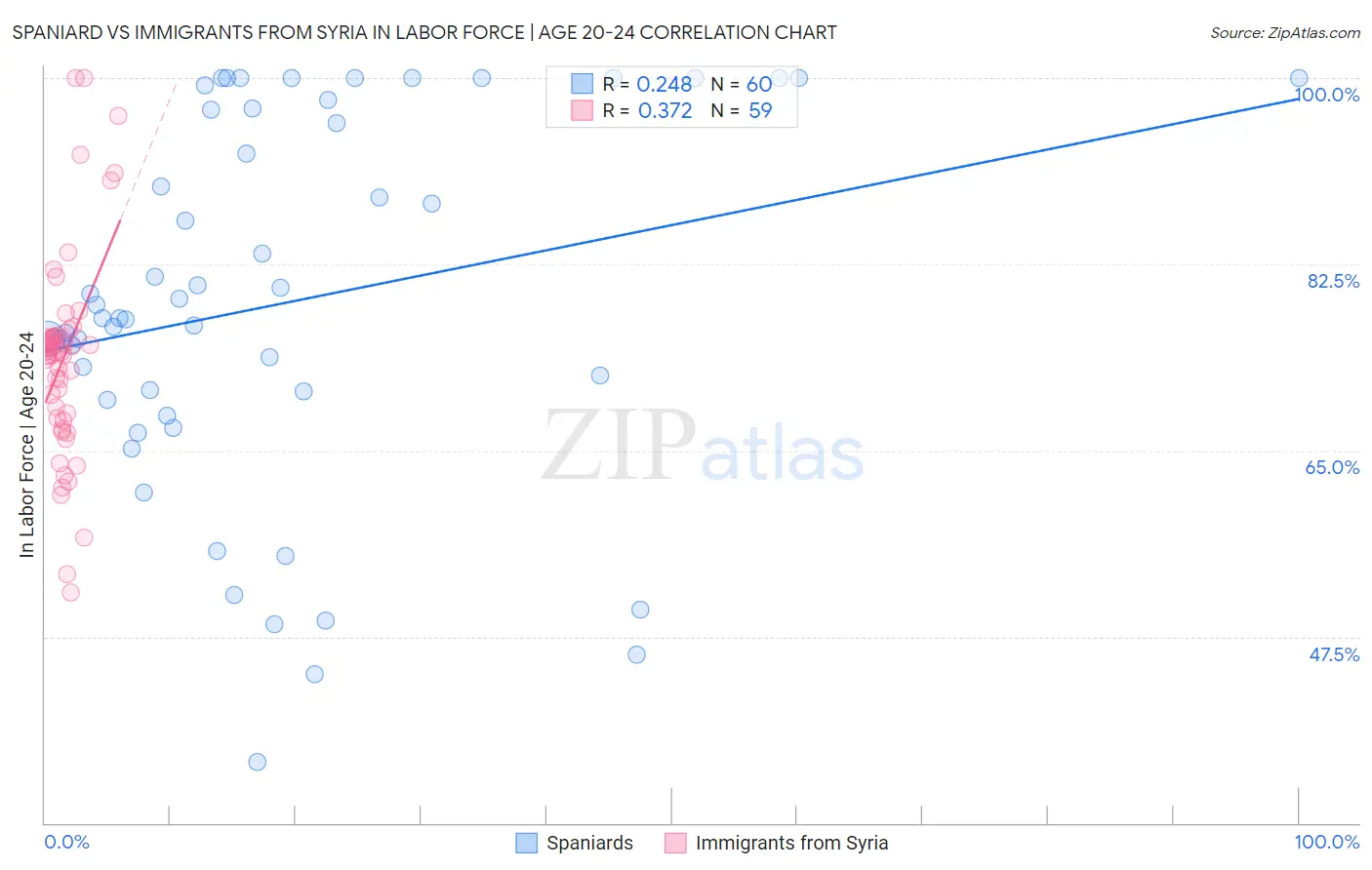 Spaniard vs Immigrants from Syria In Labor Force | Age 20-24