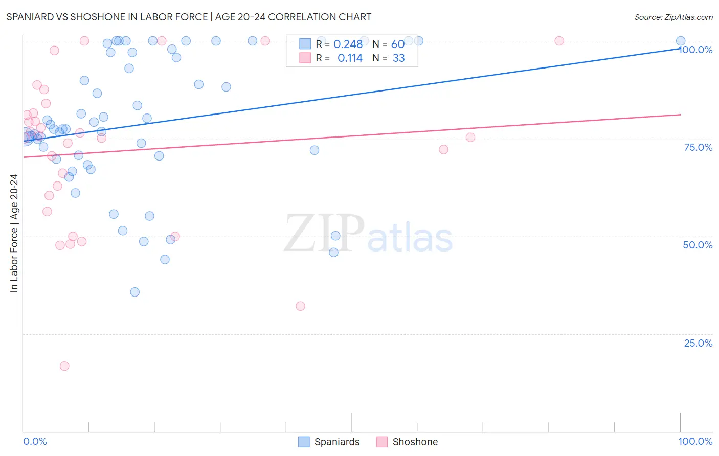 Spaniard vs Shoshone In Labor Force | Age 20-24