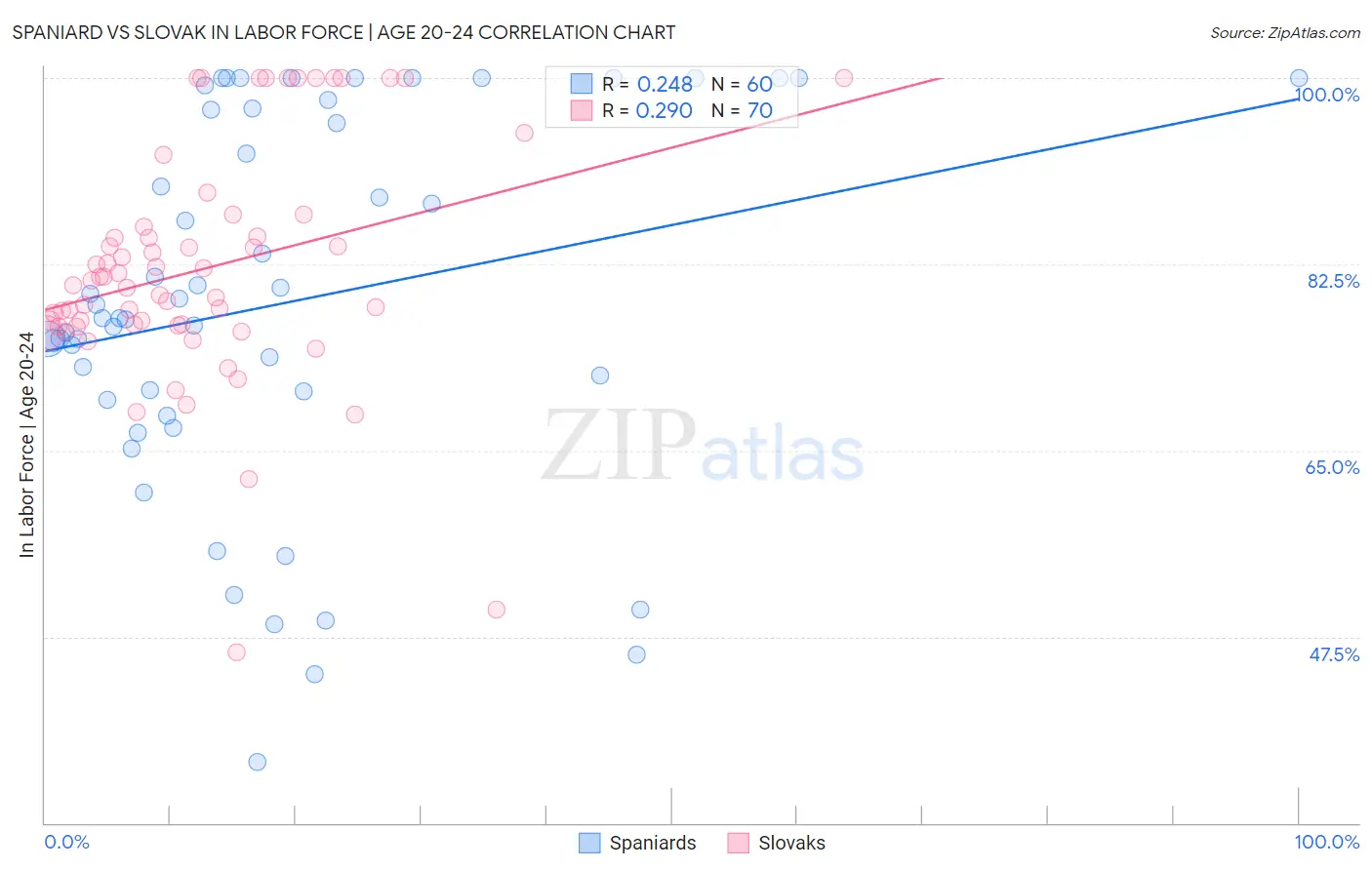 Spaniard vs Slovak In Labor Force | Age 20-24