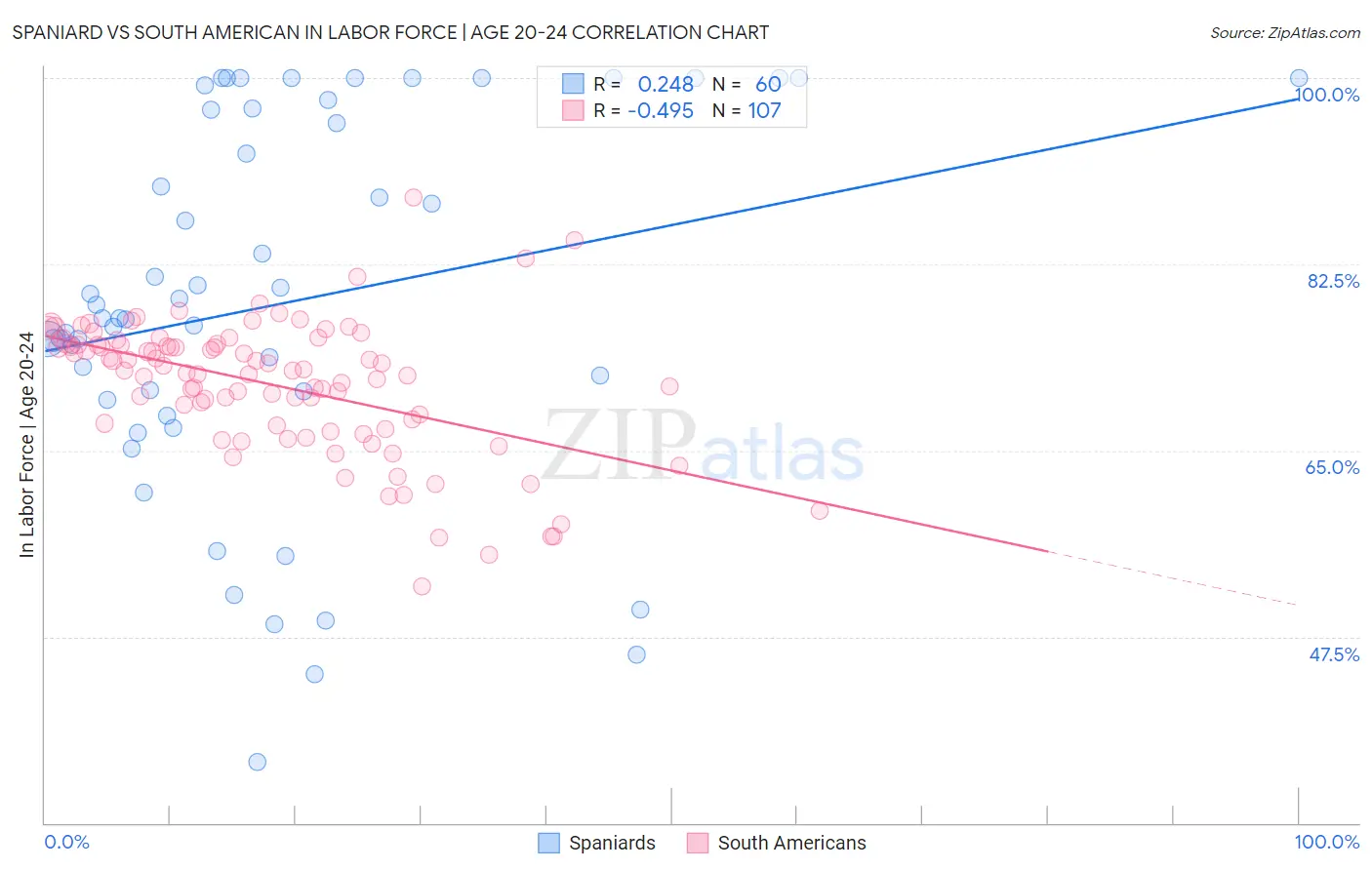 Spaniard vs South American In Labor Force | Age 20-24
