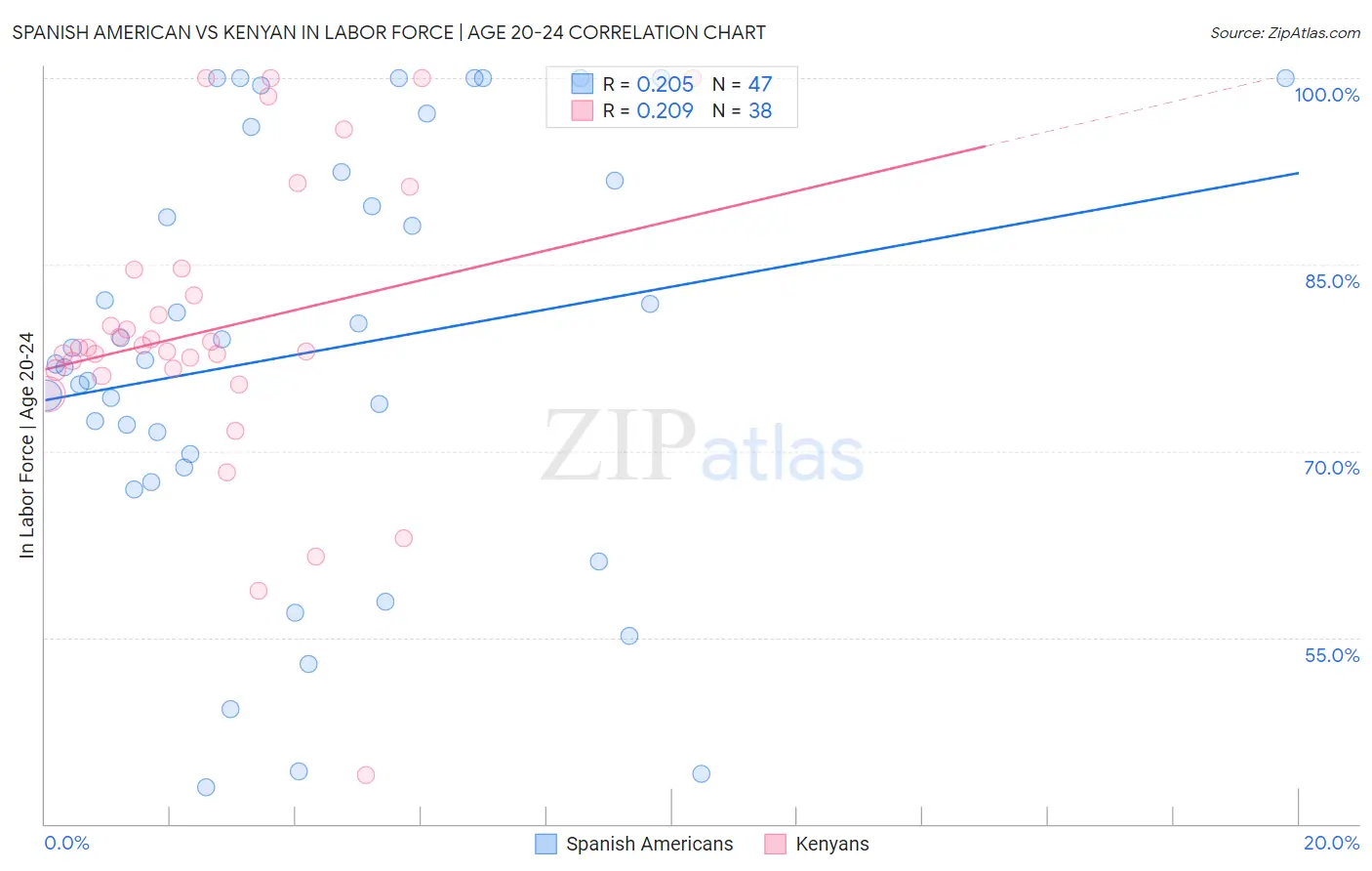 Spanish American vs Kenyan In Labor Force | Age 20-24