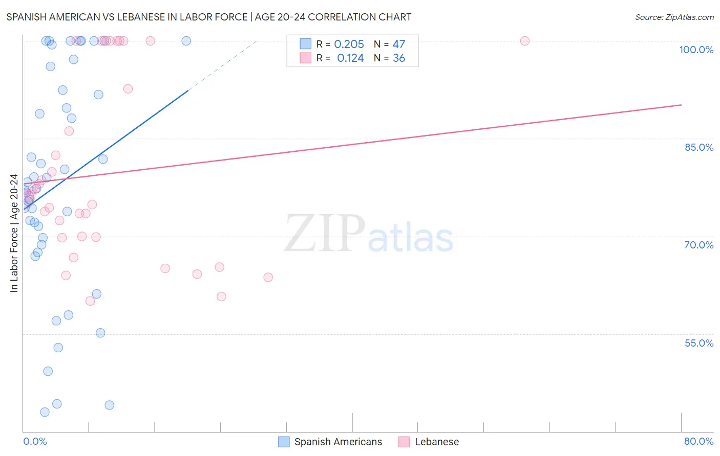 Spanish American vs Lebanese In Labor Force | Age 20-24