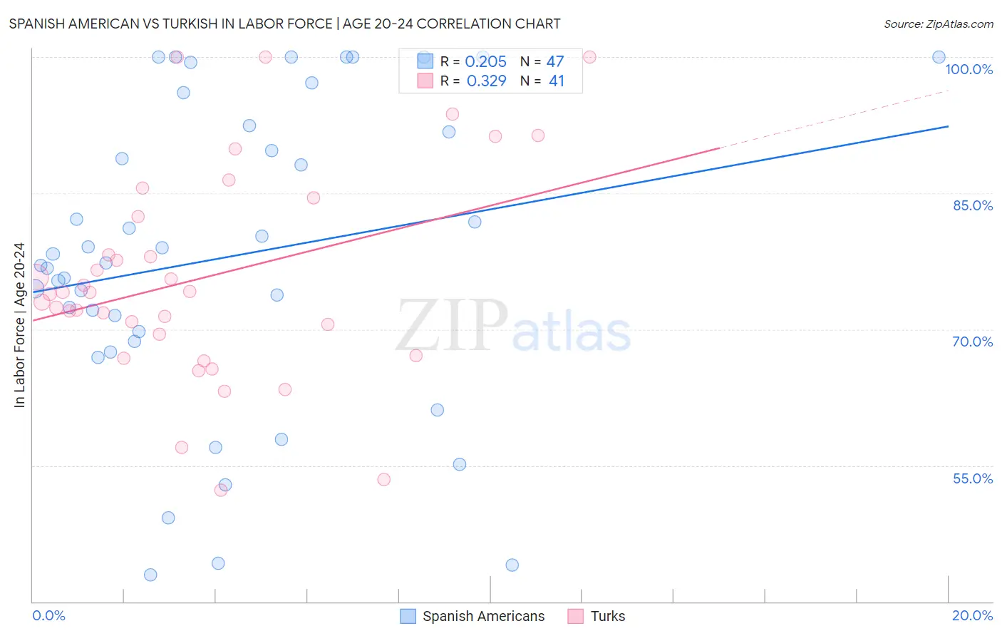 Spanish American vs Turkish In Labor Force | Age 20-24