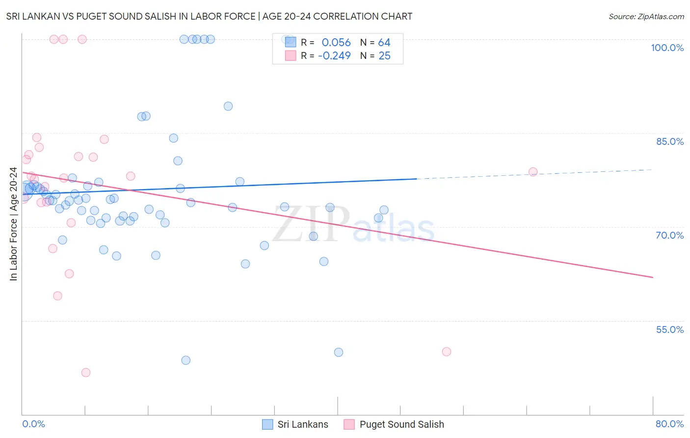 Sri Lankan vs Puget Sound Salish In Labor Force | Age 20-24