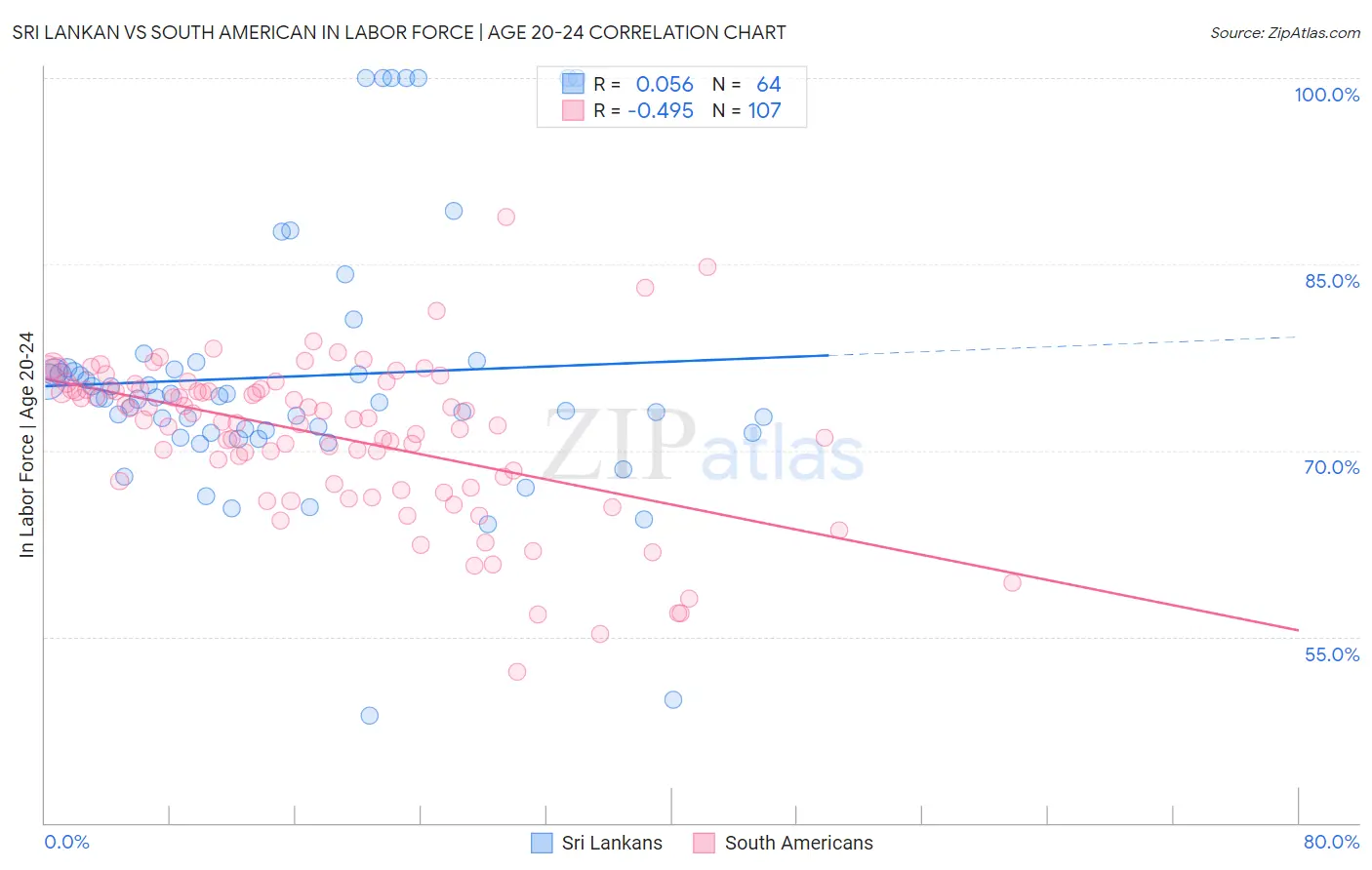 Sri Lankan vs South American In Labor Force | Age 20-24