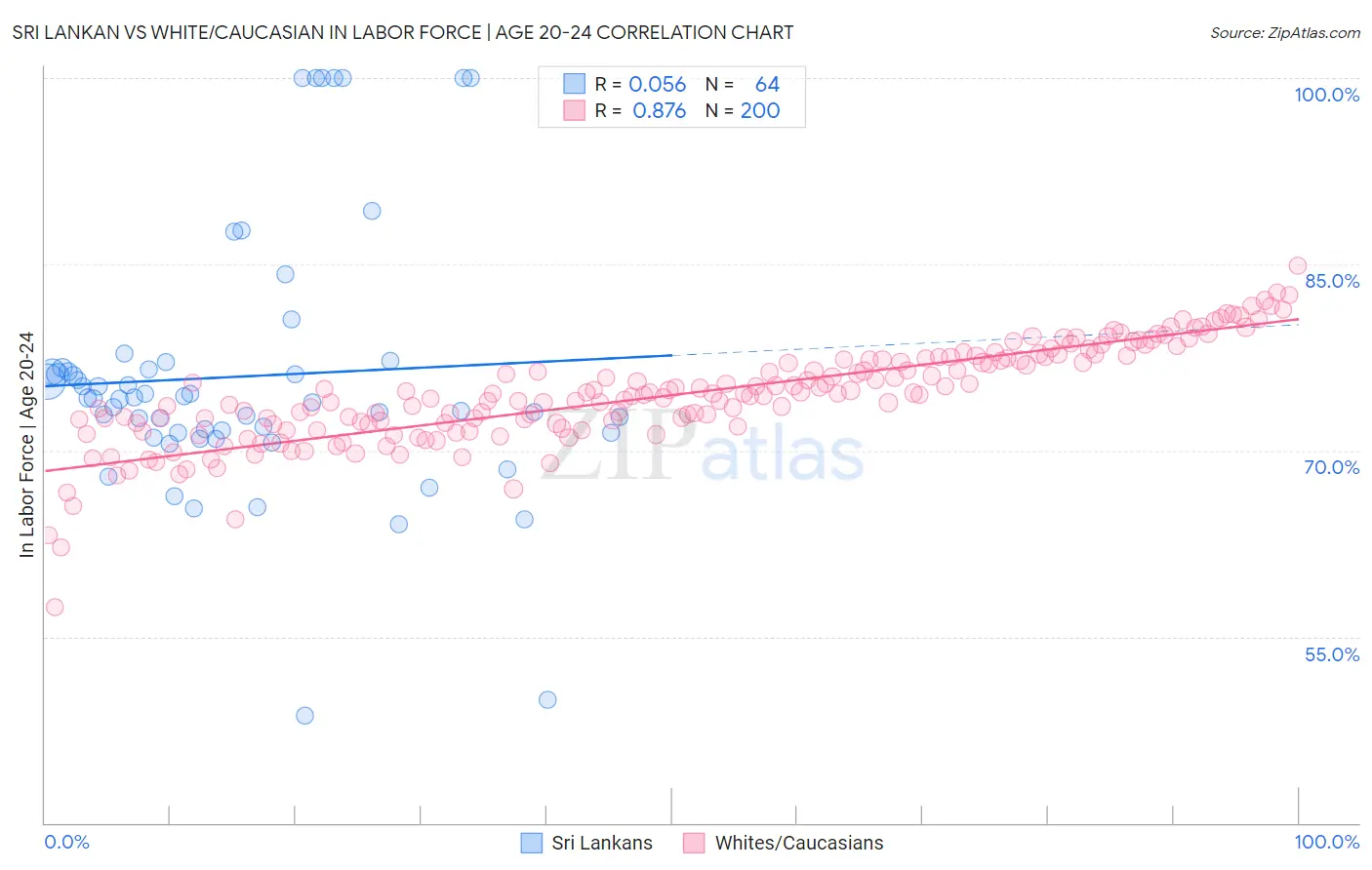Sri Lankan vs White/Caucasian In Labor Force | Age 20-24