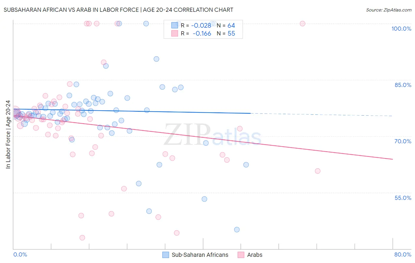 Subsaharan African vs Arab In Labor Force | Age 20-24