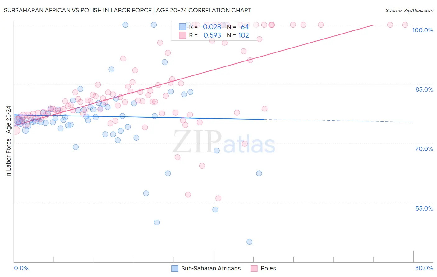 Subsaharan African vs Polish In Labor Force | Age 20-24