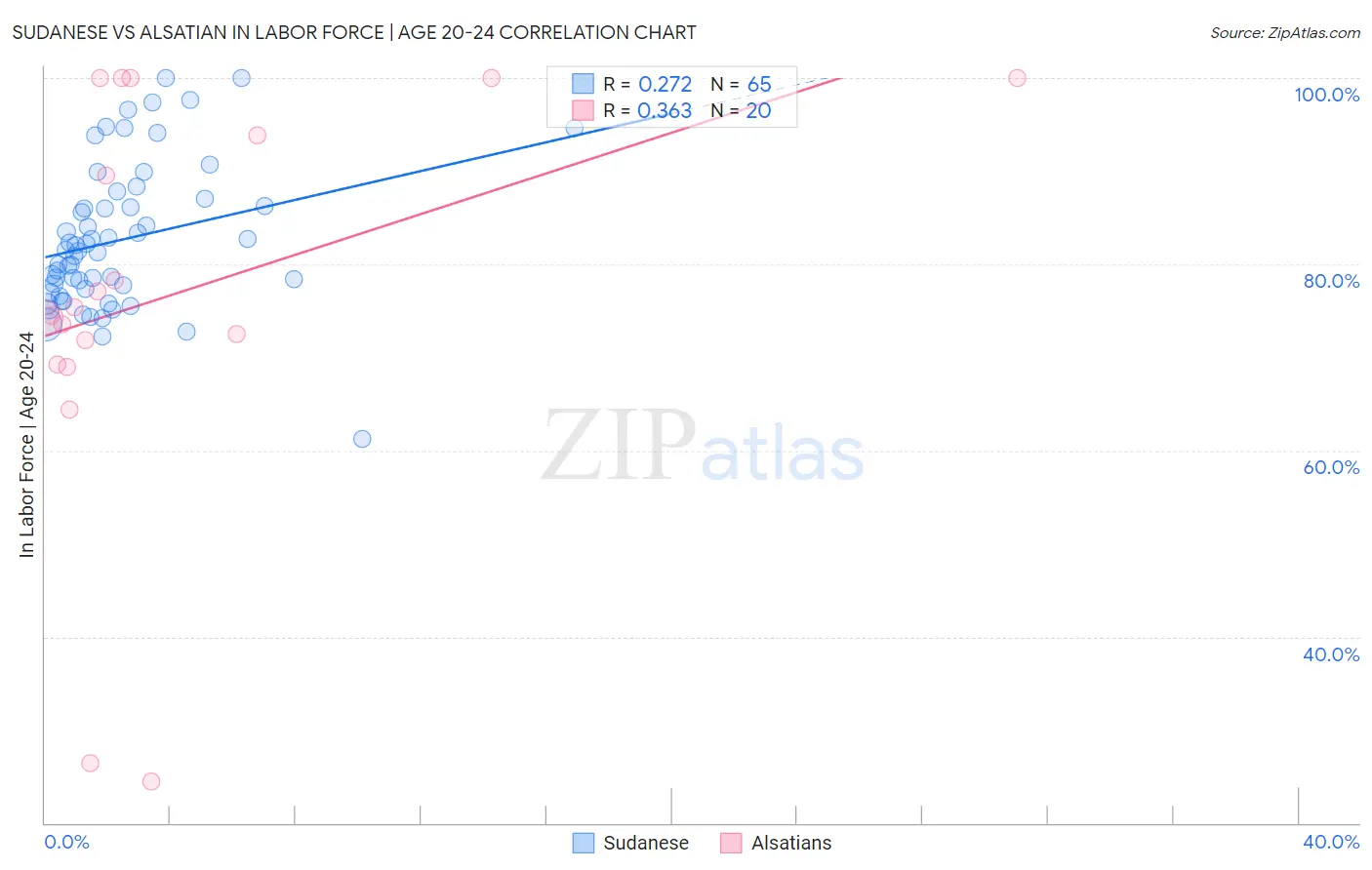Sudanese vs Alsatian In Labor Force | Age 20-24