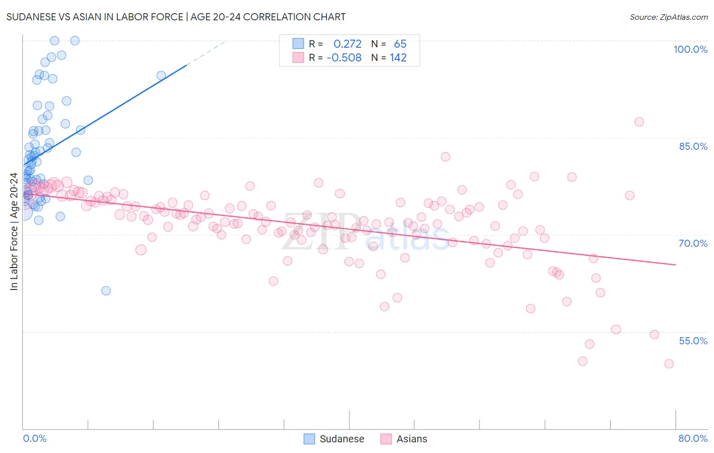 Sudanese vs Asian In Labor Force | Age 20-24