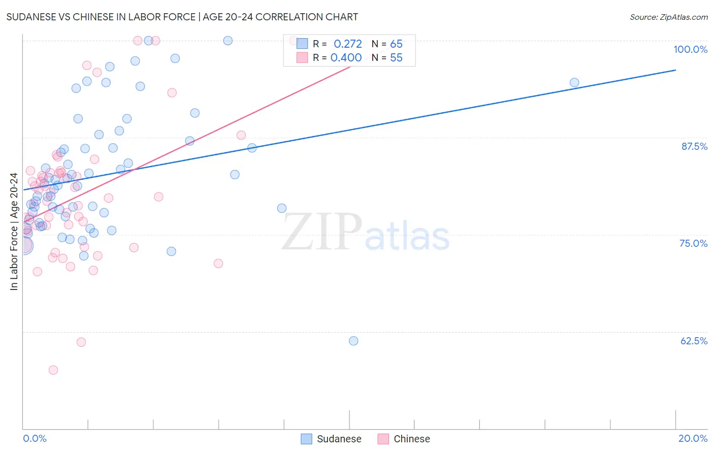 Sudanese vs Chinese In Labor Force | Age 20-24
