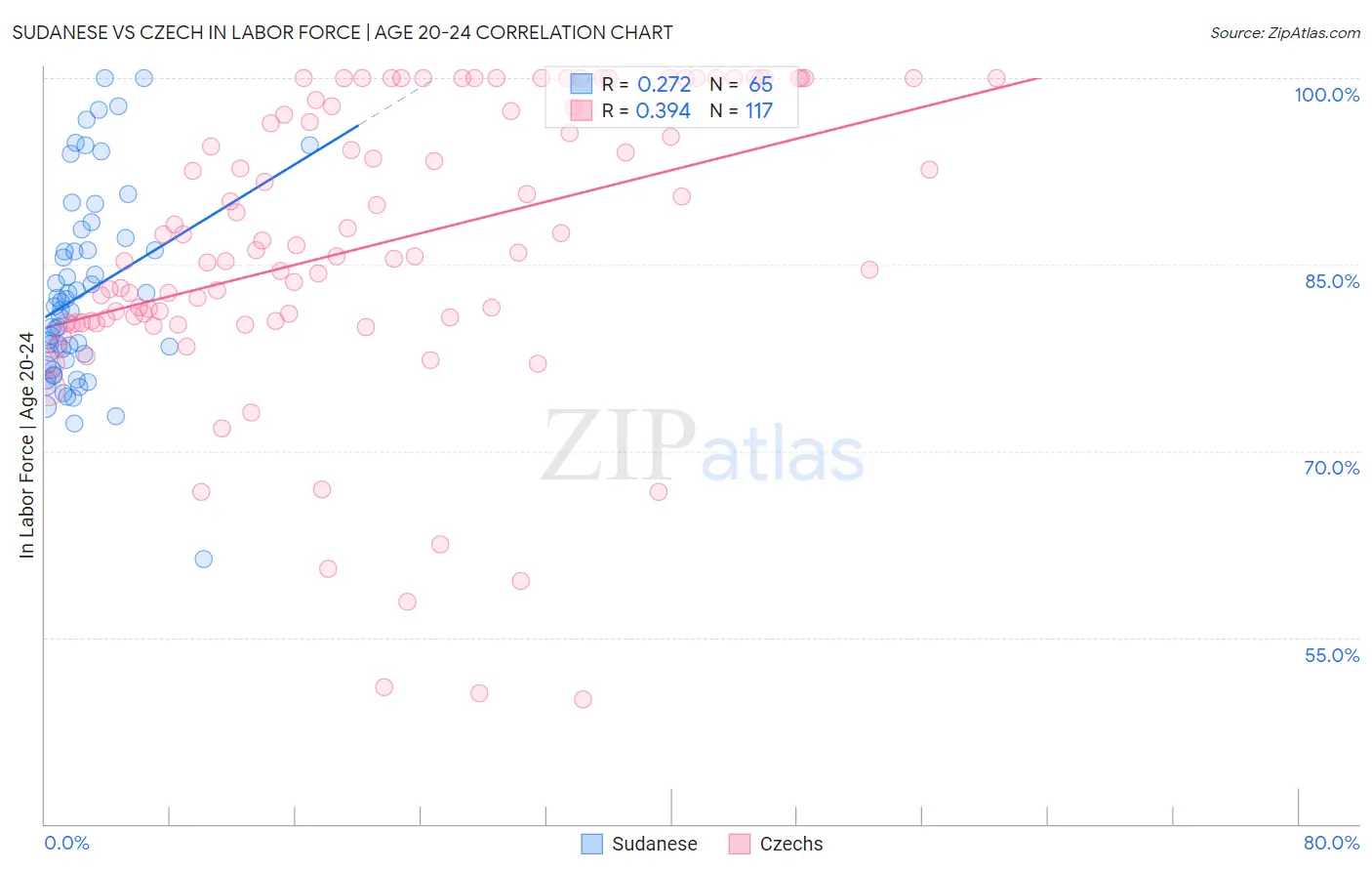 Sudanese vs Czech In Labor Force | Age 20-24