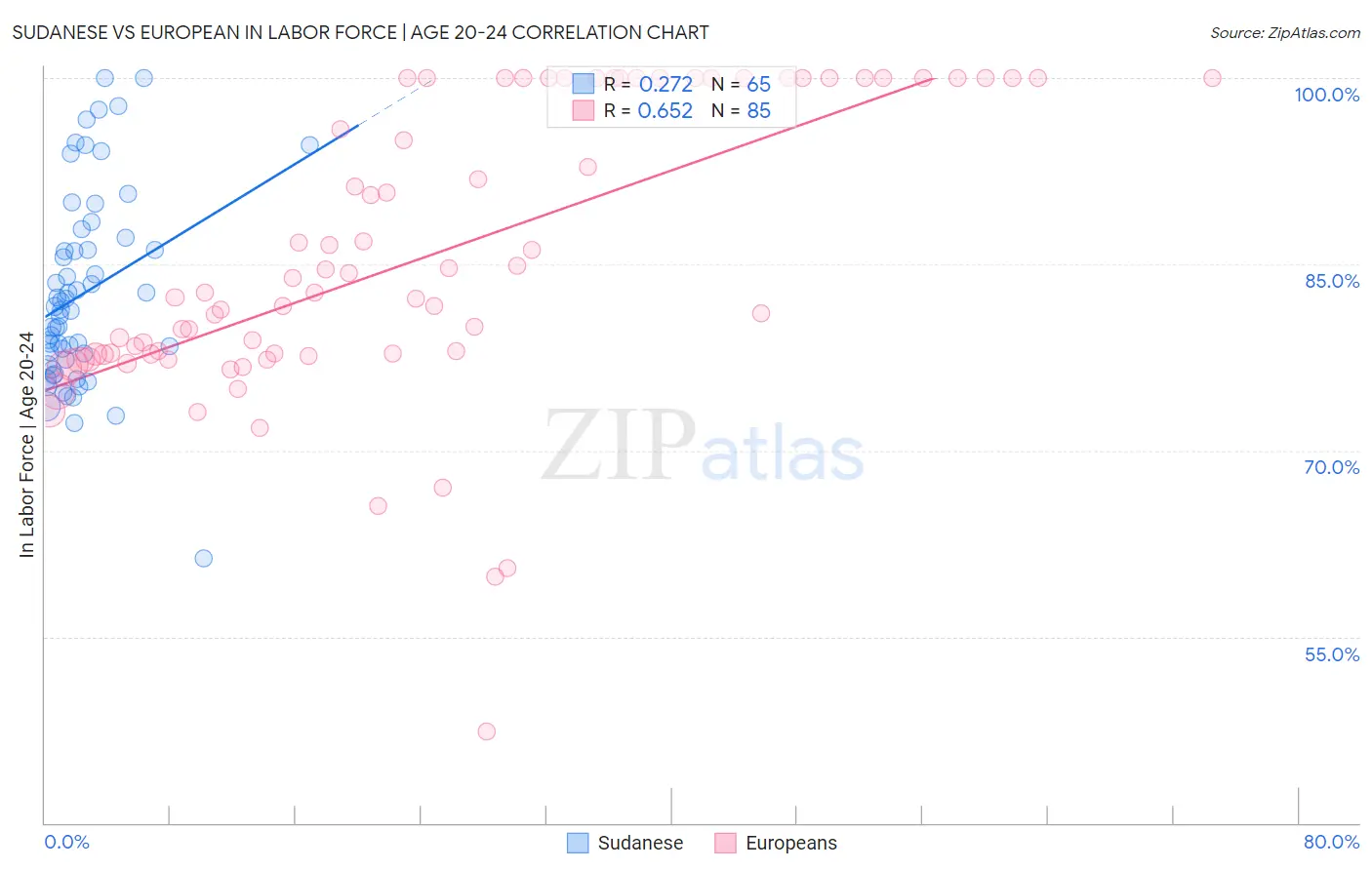 Sudanese vs European In Labor Force | Age 20-24